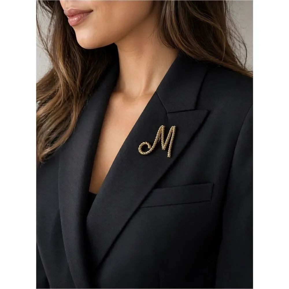 Gold Letter 'M' Rope Monogram Brooch - Elegant Women’s Jewelry